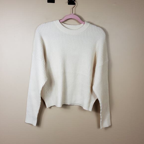 Elodie Crew Neck Rib Knit Sweater in Ecru Size XL - Picture 1 of 9